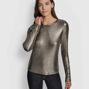 Women's Foil Rib Crewneck Long Sleeve Top
