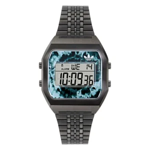 Unisex Digital Black Stainless Steel Watch, 36mm