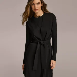 Donna Karan Tie Front Long Cardigan & Pleated Pull-On Pant