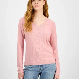 Nautica Women's Cotton V-Neck Textured Sweater