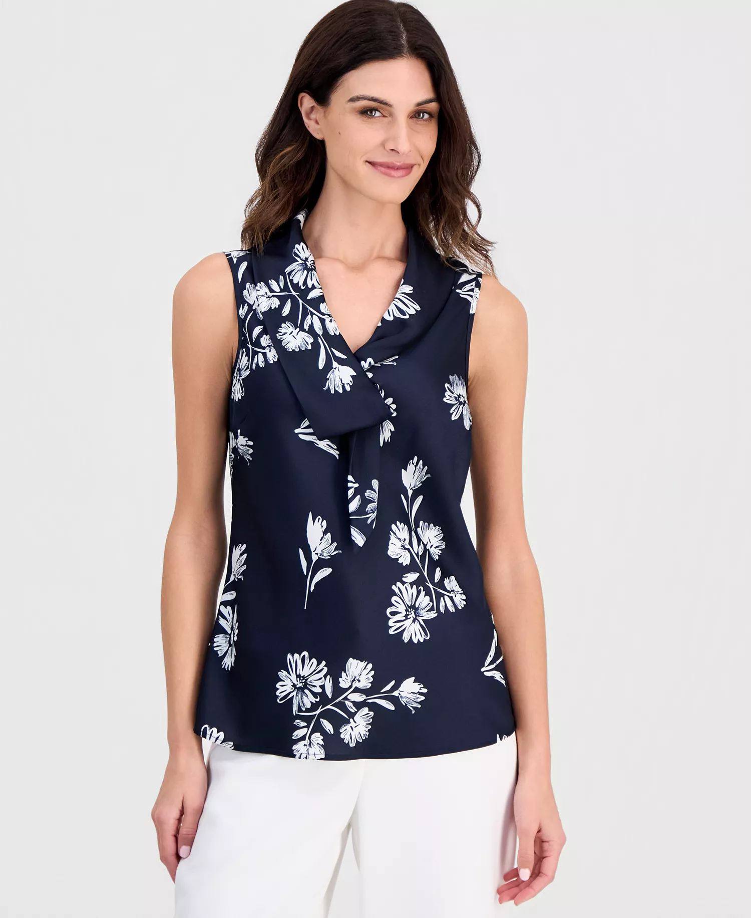 mni-310ad8347ae0adf60a19a7fc16fd7c41 Petite Sailor Tie V-Neck Blouse