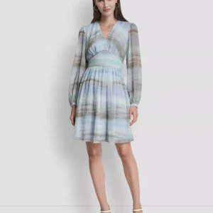 Women's V-Neck Smocked Waist Fit and Flare Dress