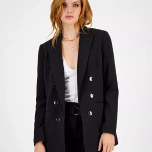 Women's Bi-Stretch Faux Double-Breasted Boyfriend Jacket, Created for Macy's