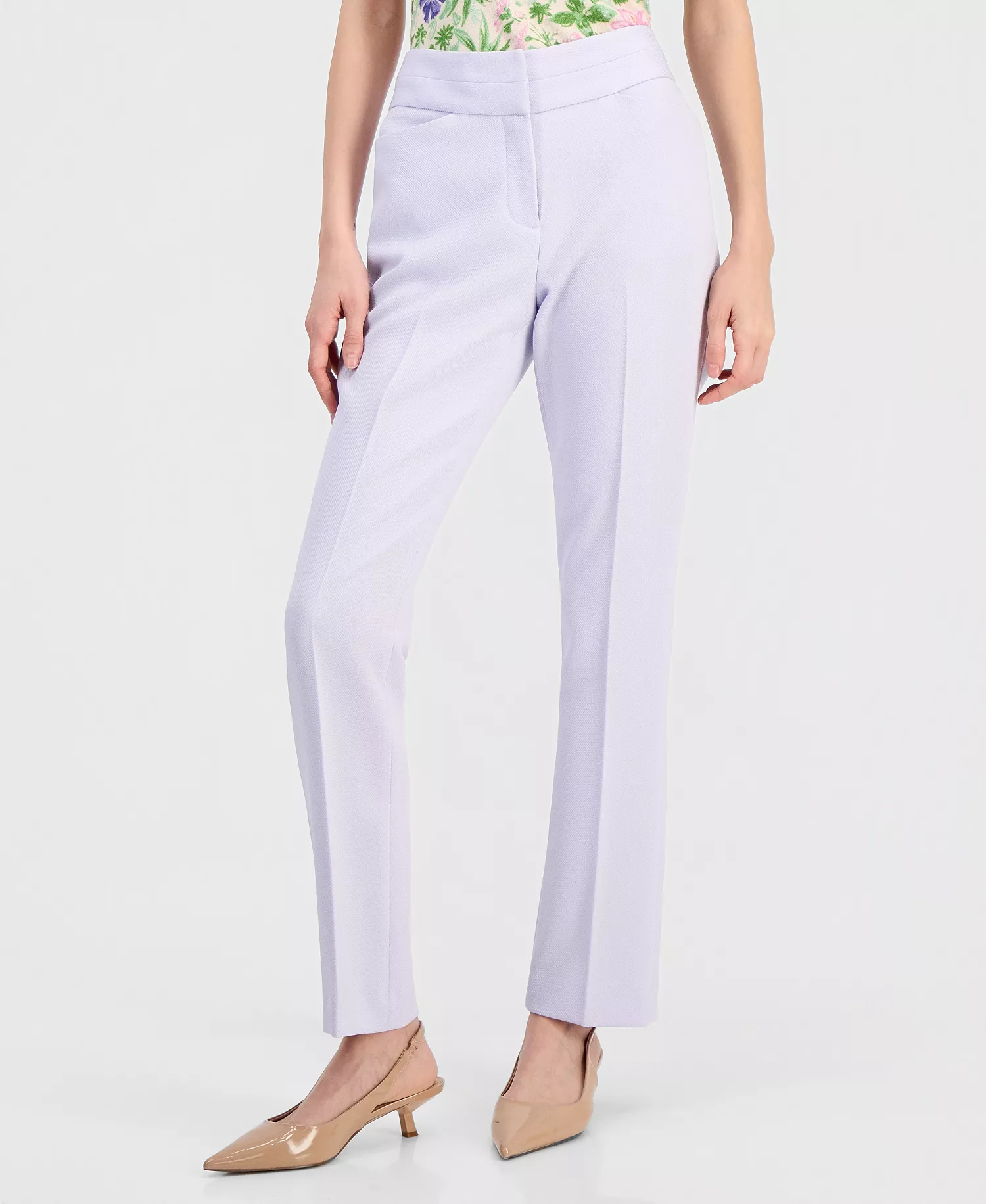 mni-3167d125f3b393fdd09f931412b45a7f Women's Twill Flat-Front Straight-Leg Pants