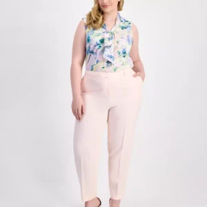 Plus Size Classic Press-Pleat Straight-Leg Pants