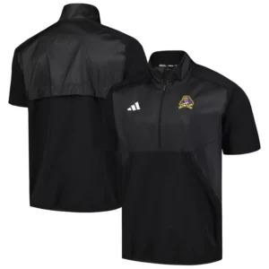 Men's Black ECU Pirates Sideline AEROREADY Raglan Short Sleeve Quarter-Zip Jacket