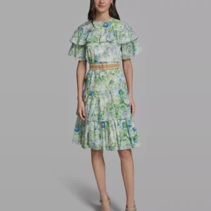 Women's Short-Sleeve Crewneck Printed Dress