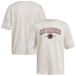 Women's Cream Texas Tech Red Raiders Fashion Three-Stripes Oversized T-Shirt