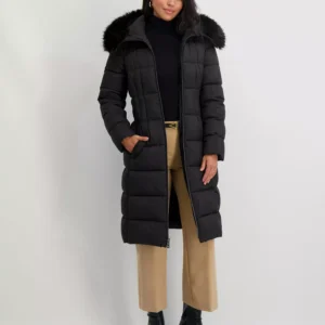 Women's Faux-Fur-Trim Hooded Belted Puffer Coat