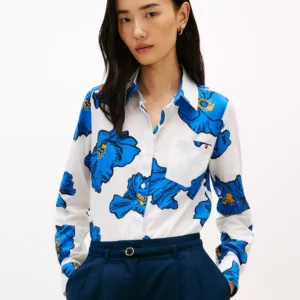 Women's Printed Button-Front Roll-Tab Shirt