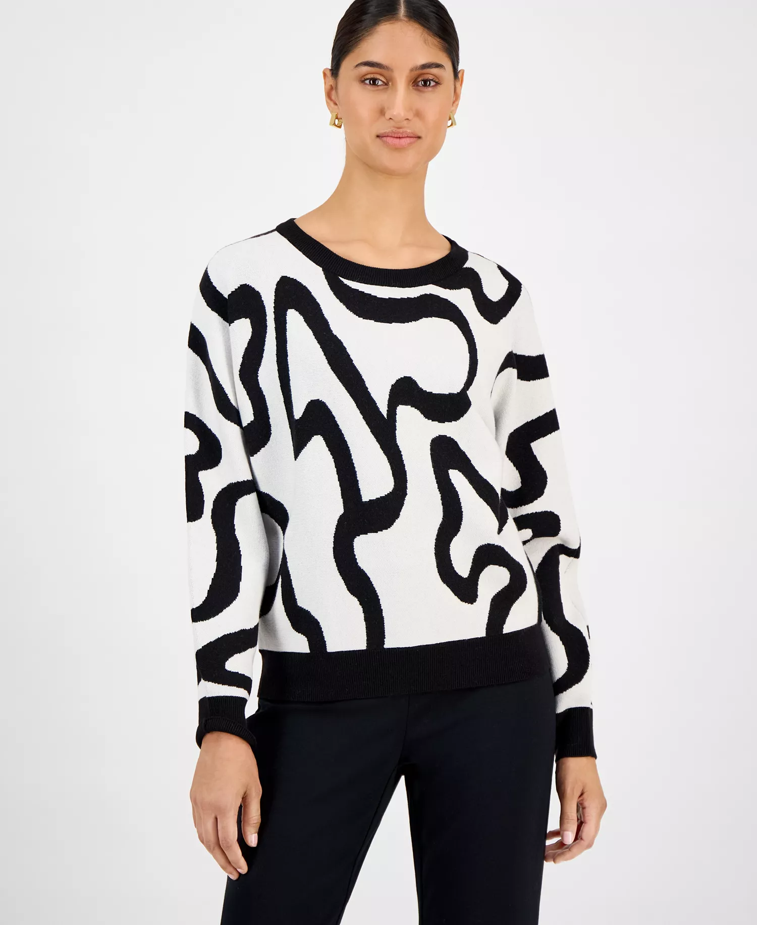 mni-33cf5af7eaade5ae73dae62e7ad4a334 Women's Squiggle Jacquard Crewneck Sweater