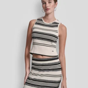 Women's Sleeveless Crew Neck Rib Sweater