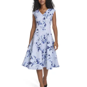 Women's Printed Fit and Flare V-Neck Dress