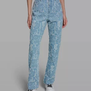 Women's Straight Floral Print Denim Pants