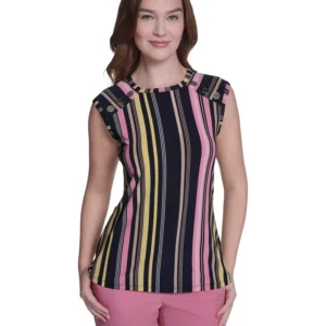 Women's Sleeveless Crewneck Stripe Top