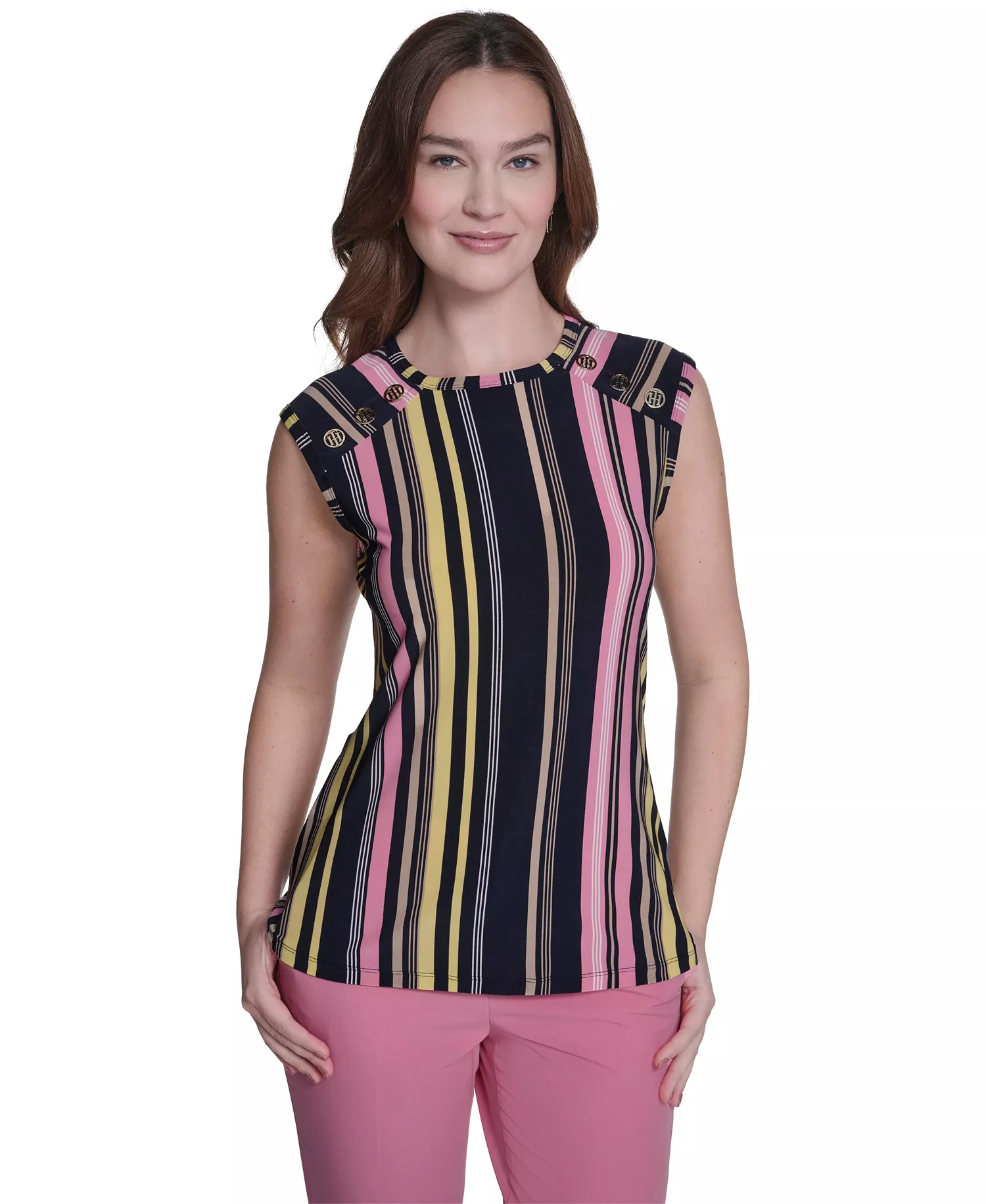 mni-360ced33549261a72c0f73b5216870ef Women's Sleeveless Crewneck Stripe Top