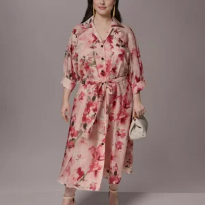 Plus Size Short-Sleeve Organza Shirt Dress