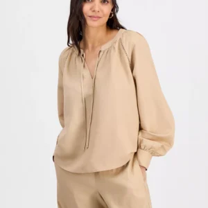Petite Split-Neck Blouson-Sleeve Blouse, Macy's Exclusive