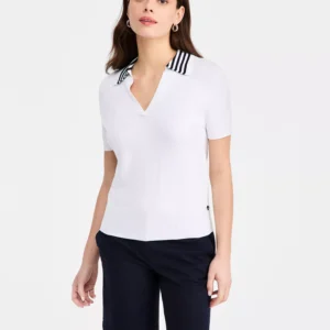 Women's Striped Johnny-Collar Sweater