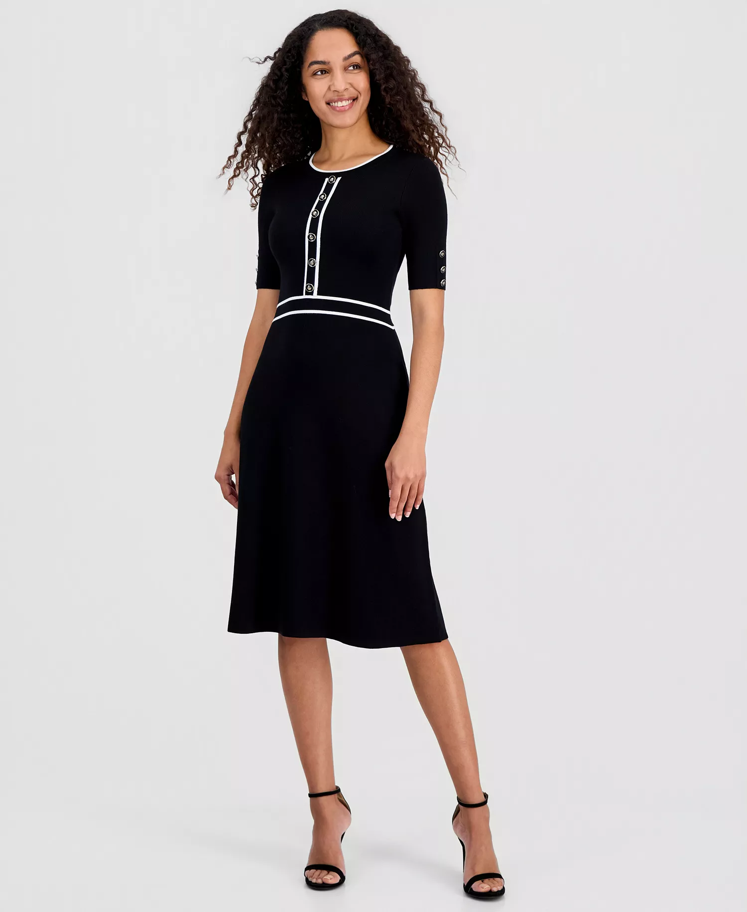 mni-370e202f5ccc6d872d85a3bd88e4f5ce Women's Contrast-Trim Fit & Flare Sweater Dress