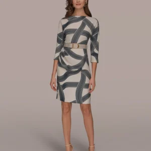 Women's Abstract Print Belted Sheath Dress