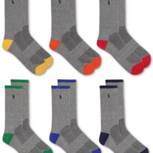 Men's 6-Pk. Performance Tipped Color Heel Toe Crew Socks