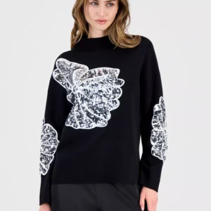 Women's Sequin Soutache Funnel-Neck Sweater