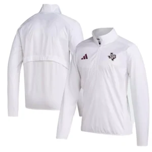 Men's White Texas A&M Aggies Sideline AEROREADY Raglan Sleeve Quarter-Zip Jacket