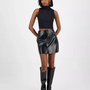 Women's Crocodile-Embossed Faux Leather Mini Skirt, Macy's Exclusive