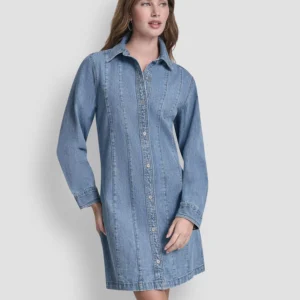 Women's Collared Seamed A-Line Shirt Dress