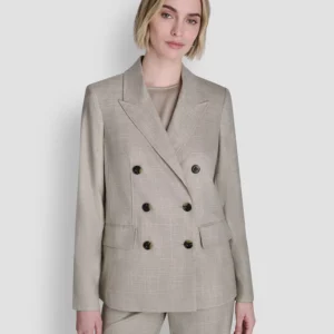 Women's Windowpane Double-Breasted Notch Collar Jacket