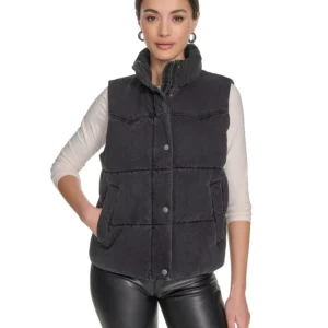 Women's Regular Western Stand Collar Puffer Vest Jacket
