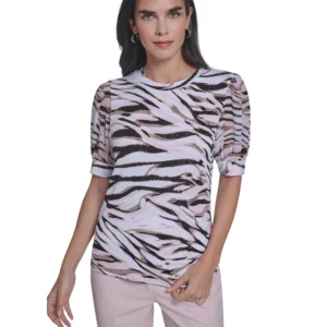 Petite Puff-Sleeve Mixed Media Top