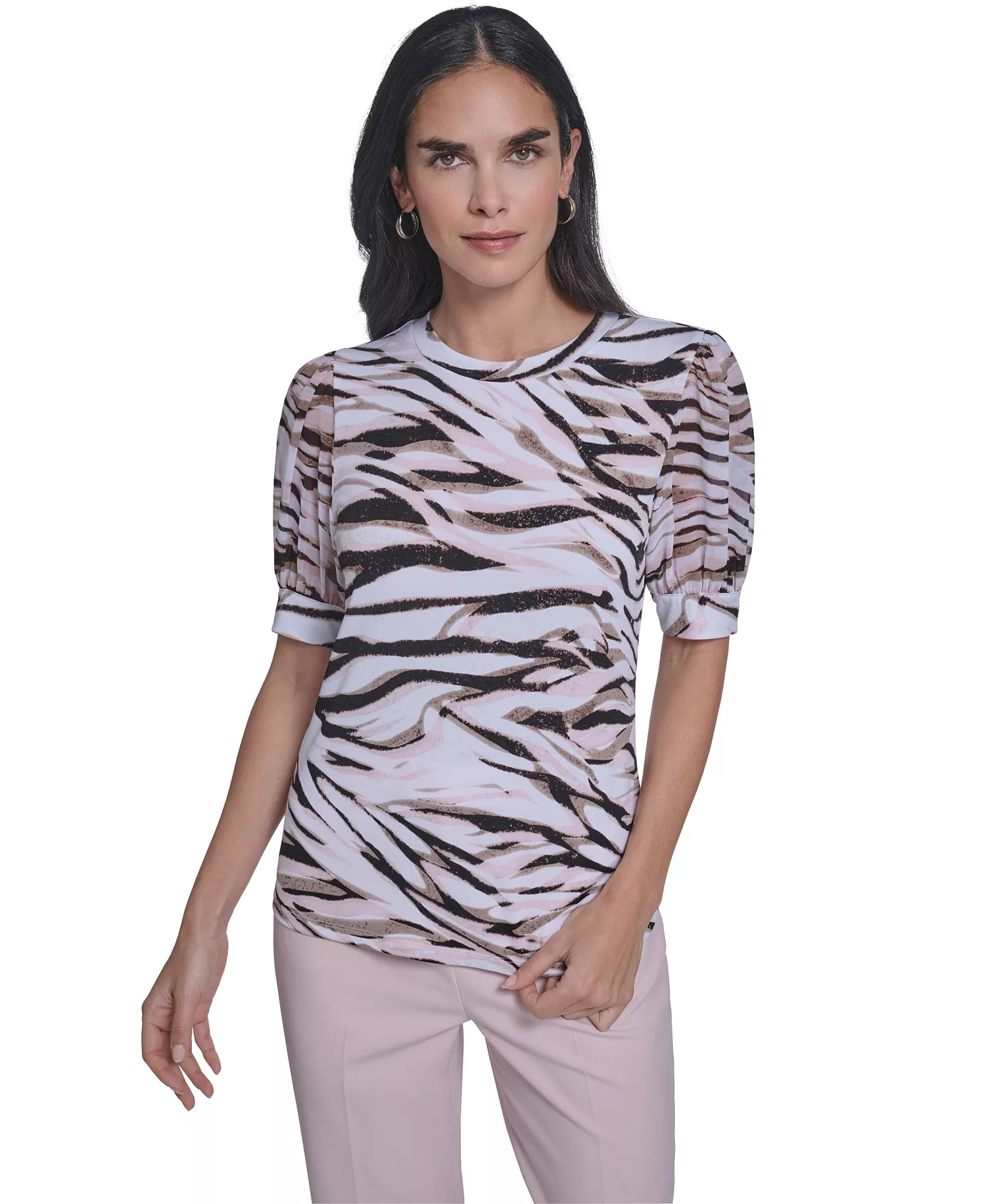 mni-3eeddb44b53ee657cdc91061ab98b975 Petite Puff-Sleeve Mixed Media Top
