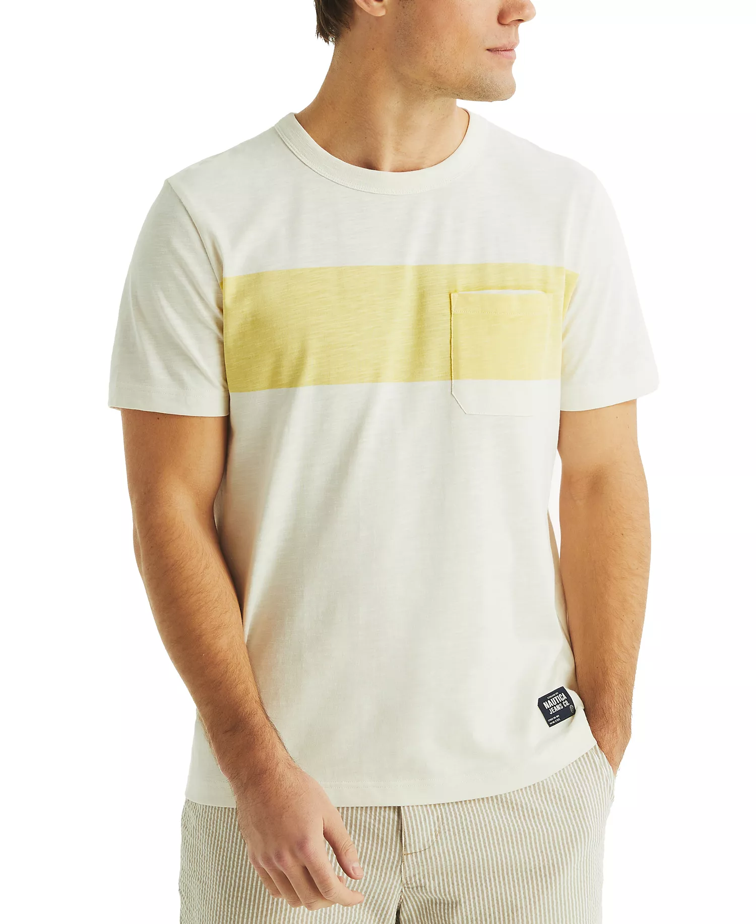 mni-3f10a9361368c12b5362d863578dac3f Men's Short Sleeve Chest Stripe Crewneck T-Shirt