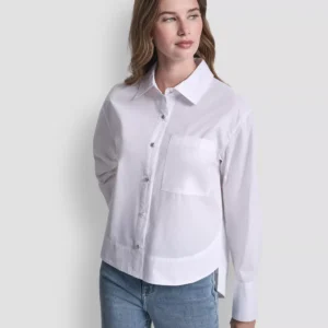 Women's Long-Sleeve Button Front Poplin Shirt