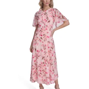 Women's Short-Sleeve Smocked Printed Dress