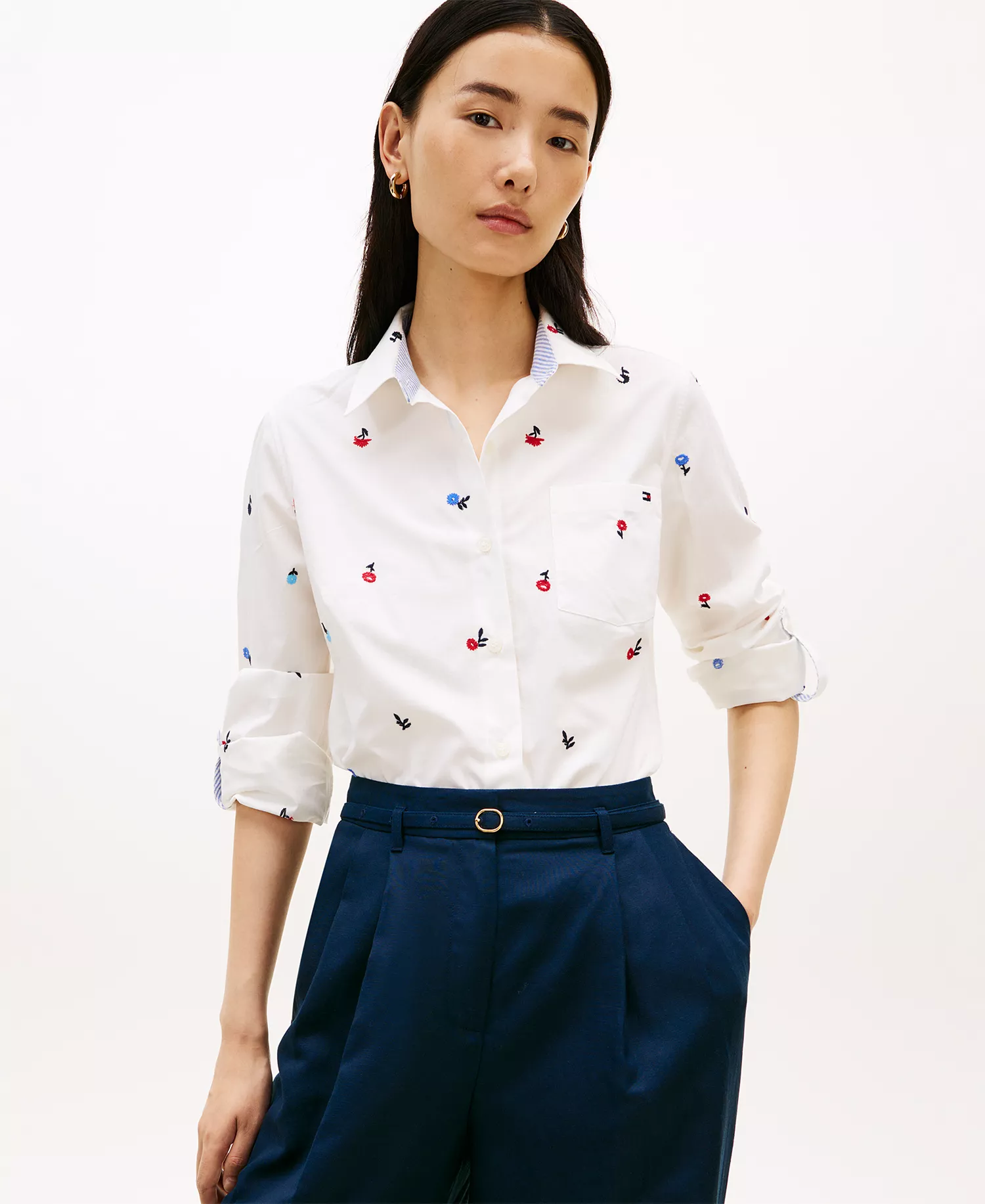 mni-409a278c33ef9f0397a8e93b95c21892 Women's Printed Roll-Tab Collared Shirt