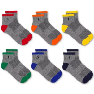 Men's 6-Pk. Performance Tipped Color Heel Toe Quarter Socks