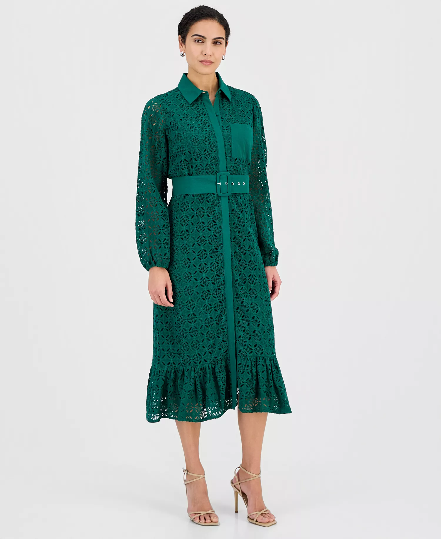 mni-423e51782d674ad980b88ba7556887d6 Women's Cotton Belted Lace Midi Dress