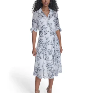 Women's Tie-Sleeve Printed Midi Dress