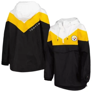 Women's White, Gold Pittsburgh Steelers Staci Half-Zip Hoodie Windbreaker Jacket