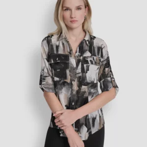 Women's Printed Roll-Tab Shirt
