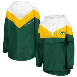 Women's White, Gold Green Bay Packers Staci Half-Zip Hoodie Windbreaker Jacket