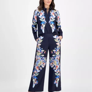 Women's Floral Placement-Print Pull-On Pants