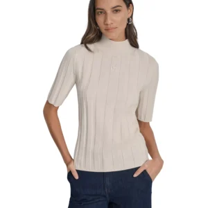 Women's Mock Neck Cotton Rib Knit Sweater
