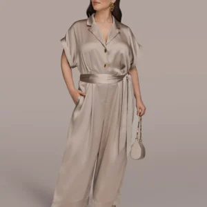 Plus Size Satin Collared Jumpsuit
