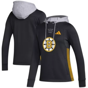 Women's Black Boston Bruins Refresh Skate Lace AEROREADY Pullover Hoodie