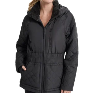 Women's Quilted Elastic-Waist Hooded Zipper Jacket