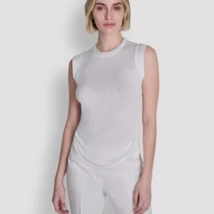 Women's Printed Tissue Knit Sleeveless Crew Neck Top